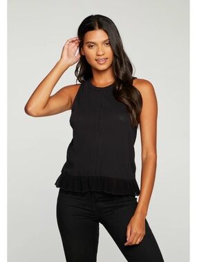 Chaser Brand Black Mesh Peplum Hem Muscle Tank Top Size Small